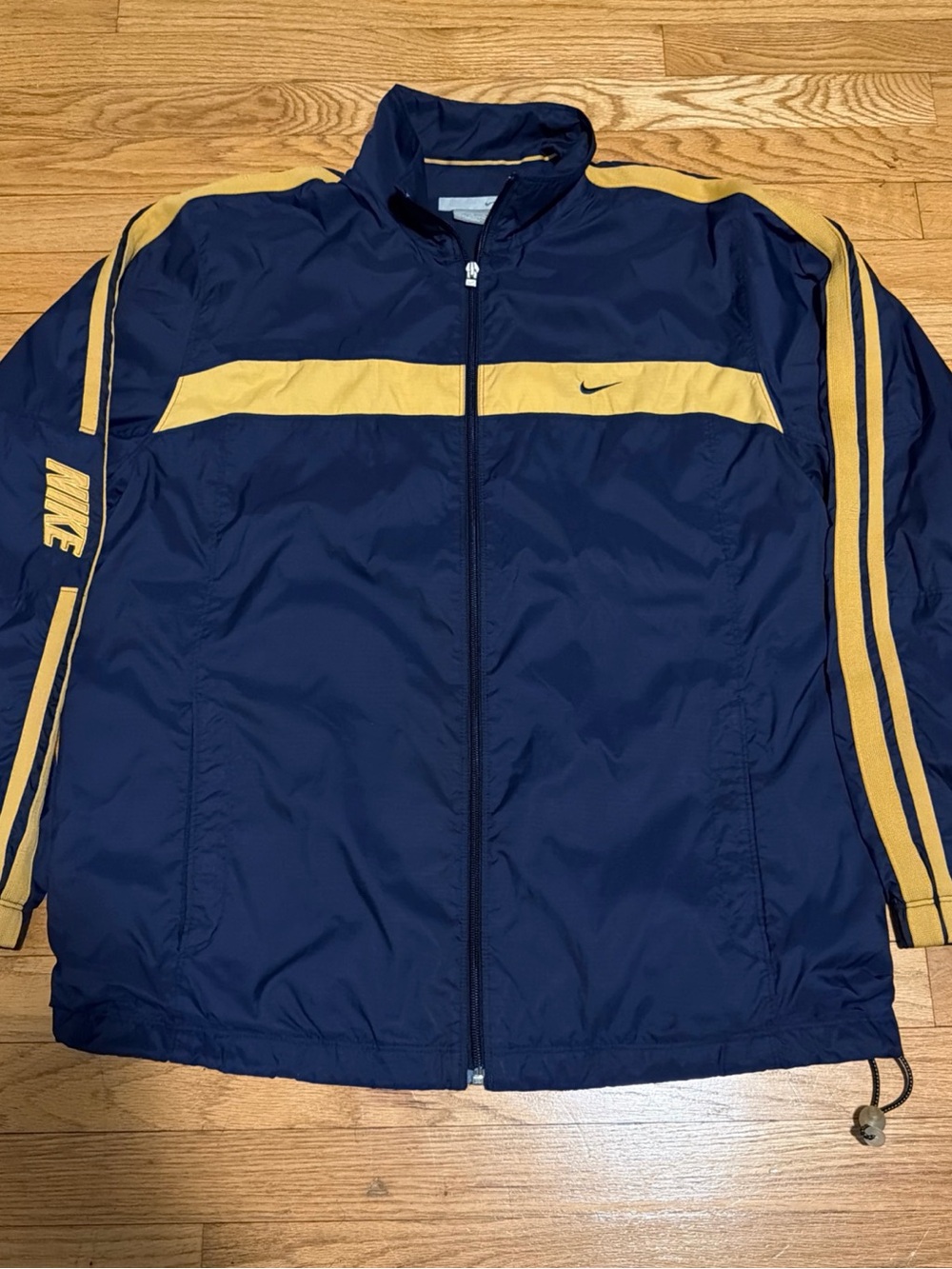 Vintage Nike Windbreaker Jacket Size L Y2K Full Zip Track Navy Blue Yellow 2000s